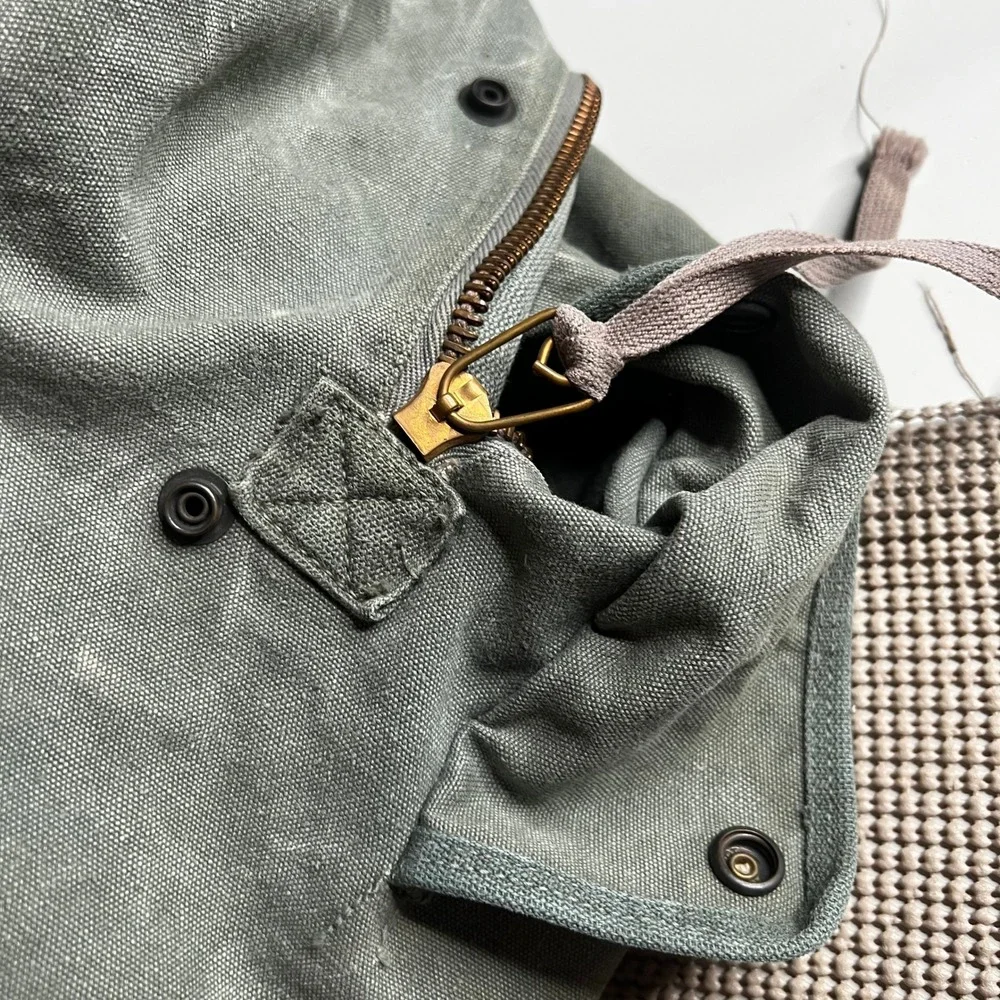 Vintage 80s Military Canvas Duffel Bag Olive Drab Conmar Brass Zipper Large